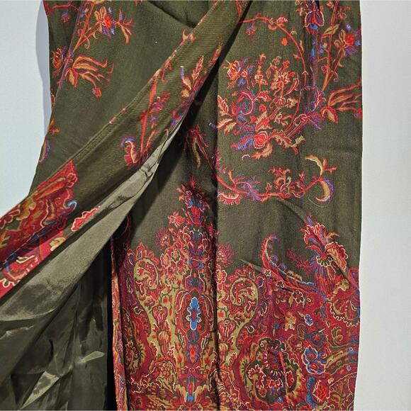 VTG Ralph Lauren paisley floral print green red Wrap Skirt wool blend 16 - Picture 3 of 4